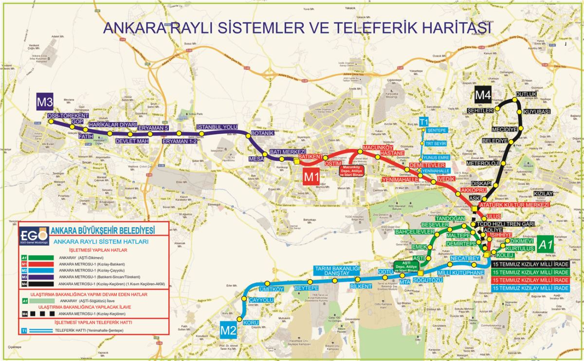 Ankara raylı sistemler haritası