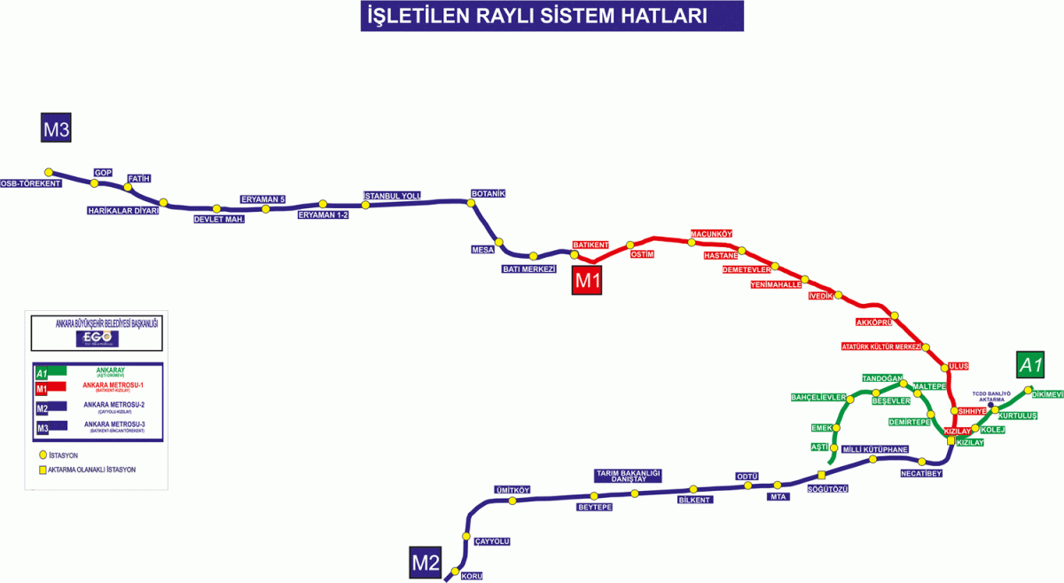 Ankara Mevcut Raylı Sistem Hatları