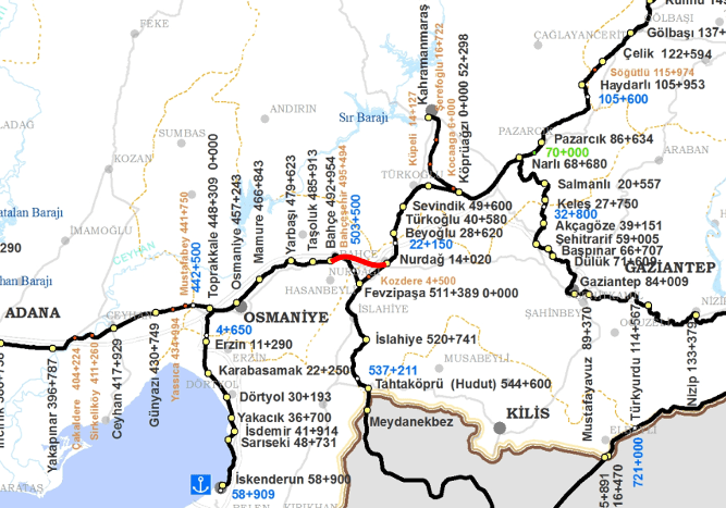 Bahçe Nurdağ Demiryolu Güzergahı
